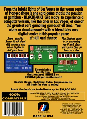 Blackjack (USA) (Unl) box cover back